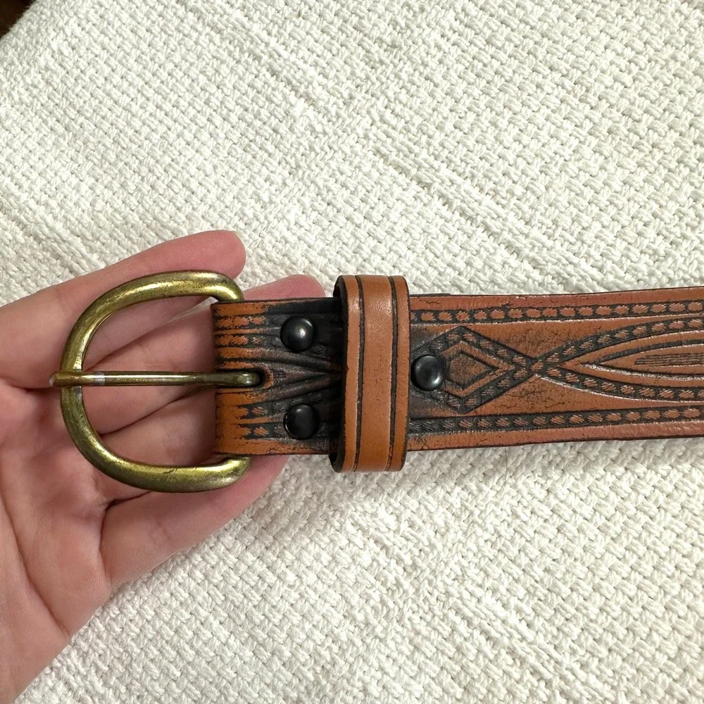 Wrangler Leather‎ Western Belt 36 90 Brown Tooled Cowboy Ranch Core Distressed